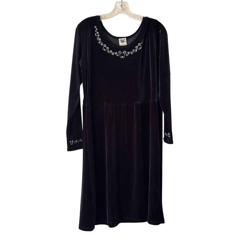 Vintage Disney Catalog Velvet Midi Dress Embroidered Mickey Mouse Size M Goth